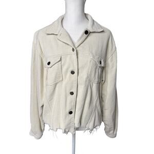 POL Clothing Cream Corduroy Raw Hem Jacket - Size S